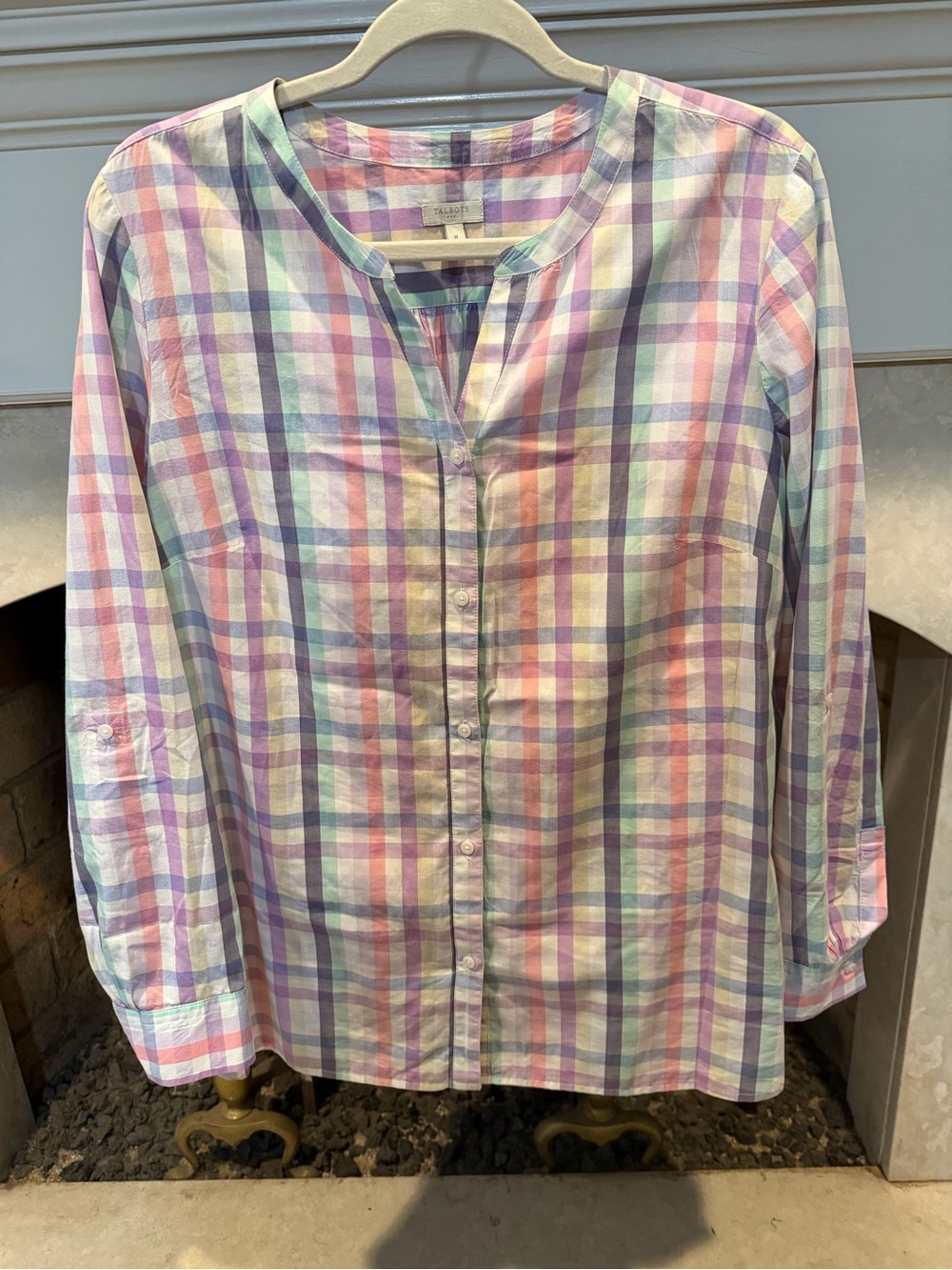 Talbots Pastel Plaid Button-Down Shirt - Pink, Blue, Green, Lavender size Medium